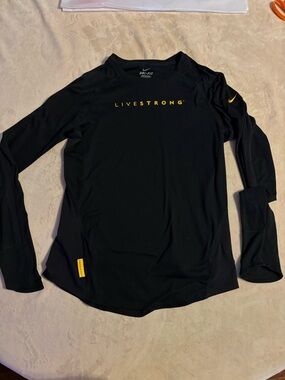 Nike Black Long Sleeve Dri-FIT Shirt with Yellow LIVESTRONG Logo